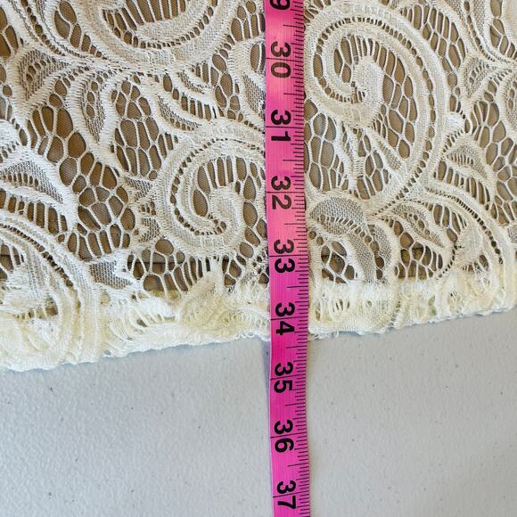 Tacera Cream Lace Overlay Sheer Bell Sleeve Cocktail Party Shift Dress S - Picture 14 of 14